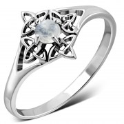 Delicate Rainbow Moonstone Celtic Silver Ring, r582